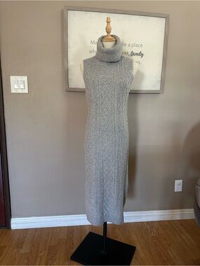 House of Harlow 1960 Sleeveless Cable Knit Turtleneck Maxi Dress - Gray